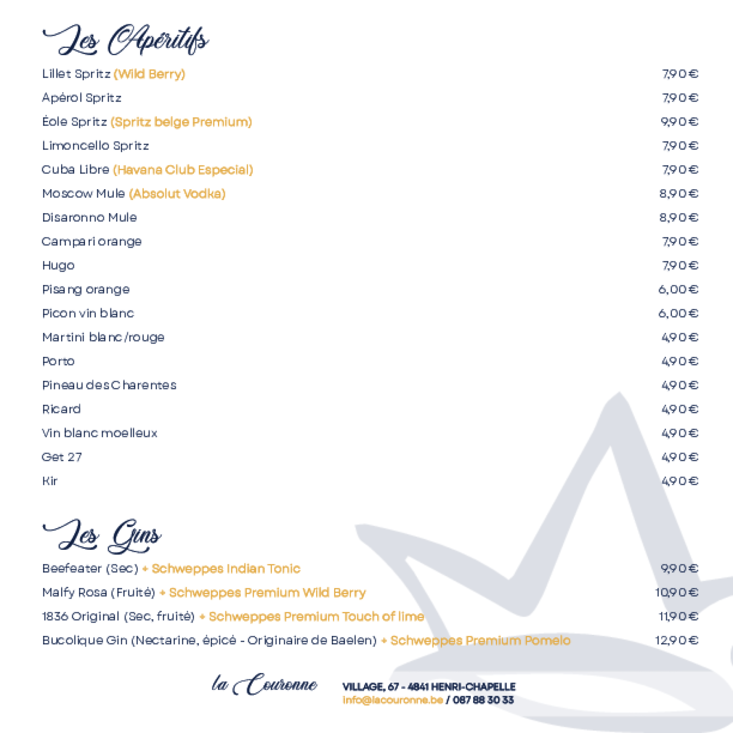 Le menu du restaurant La Couronne