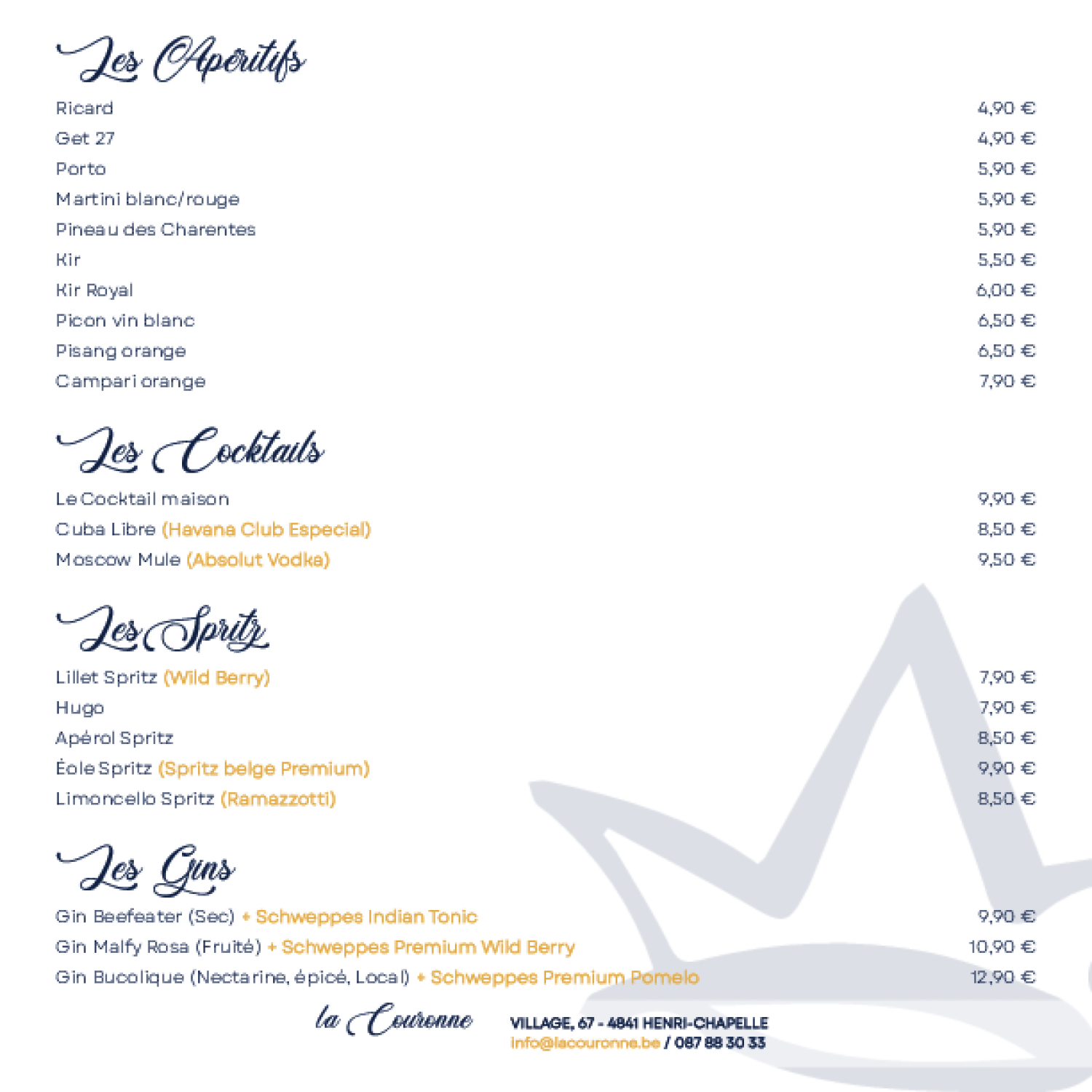 Le menu du restaurant La Couronne
